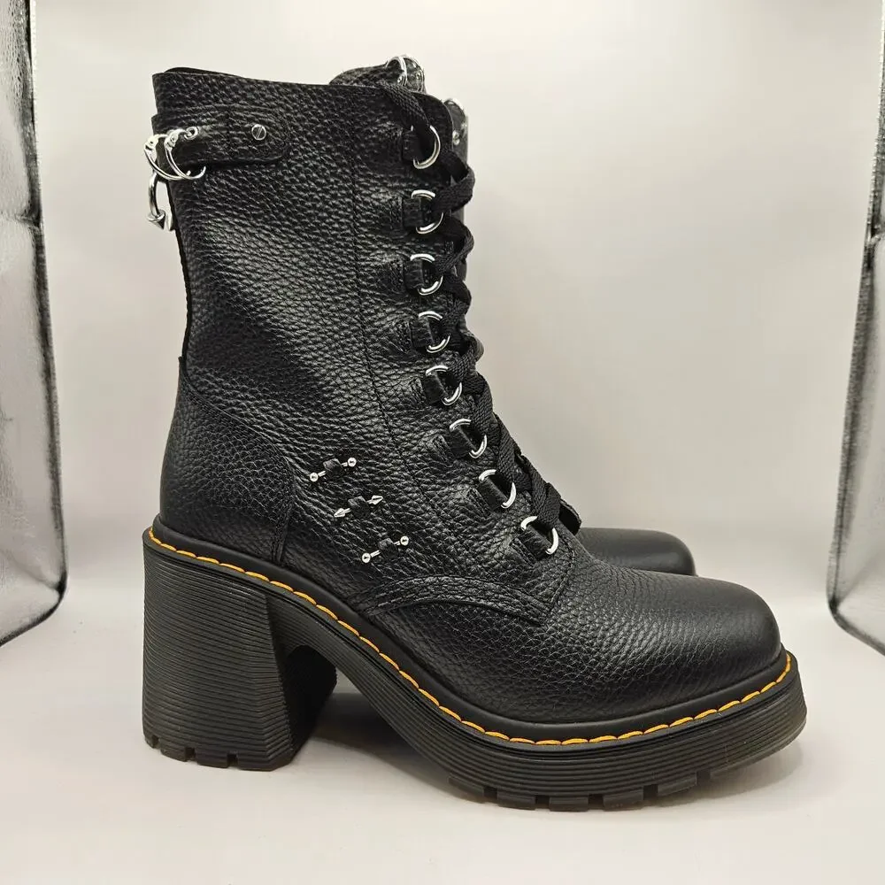 DR MARTENS WOMEN'S 10 CHESNEY HDW PIERCING LEATHER 8 EYE BOOTS NWOB BLACK